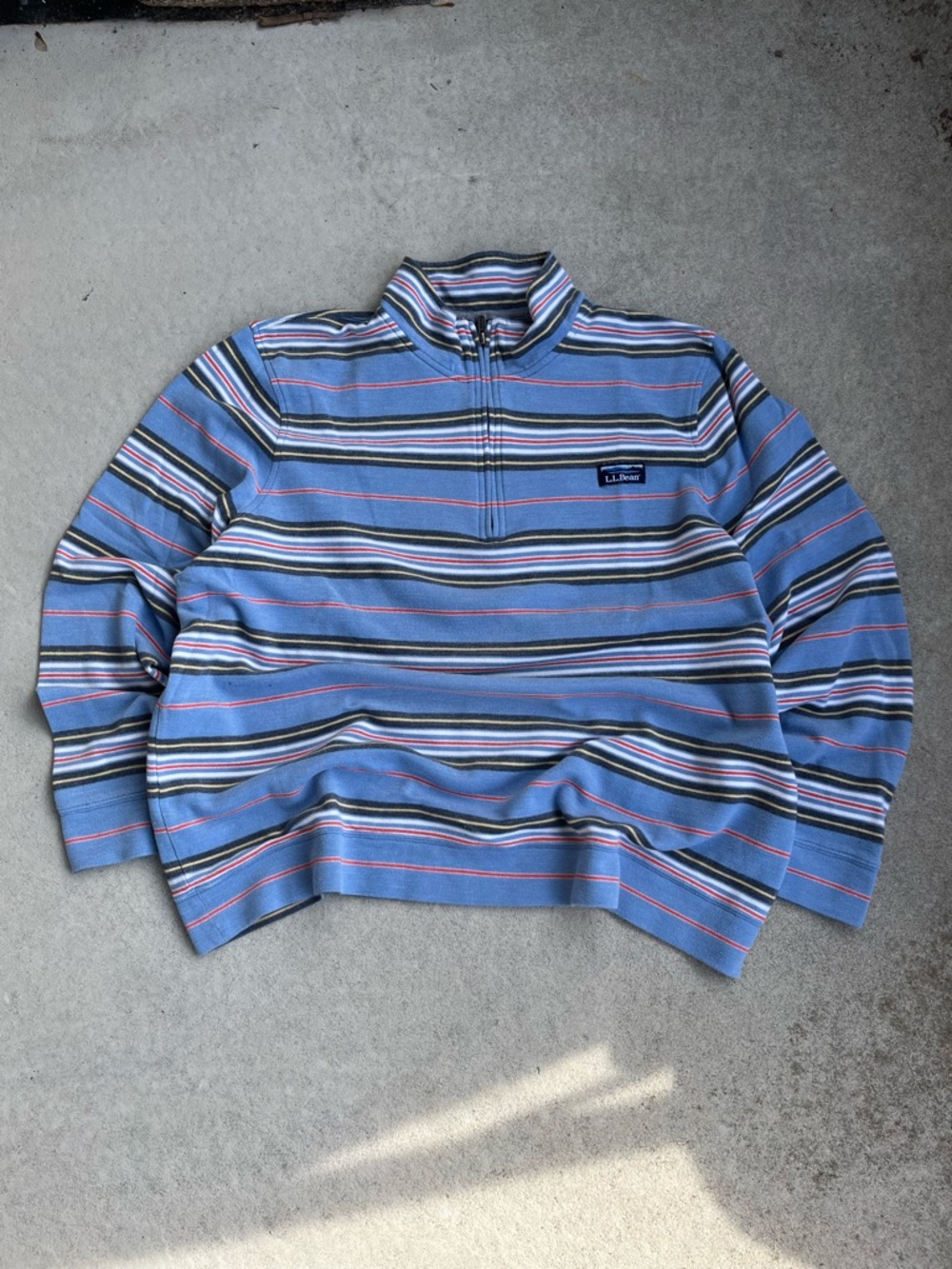 L.L. Bean Light Blue Multi-Stripe Half-Zip Pullover